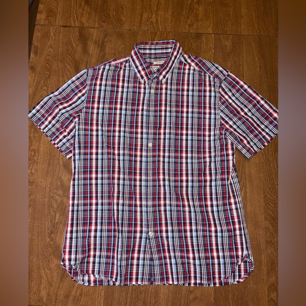 Jos. A. Bank Short-Sleeve Plaid Button-Down Shirt - Red, Blue, White